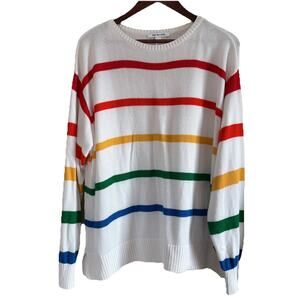 Peace Love World Rainbow Striped Pullover Sweater Crew Neck Oversized XL
